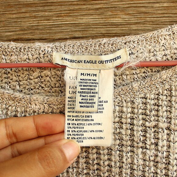 'American Eagle Outfitters' 2016 gray cotton pull draw string ribbed sweater - Picture 3 of 4